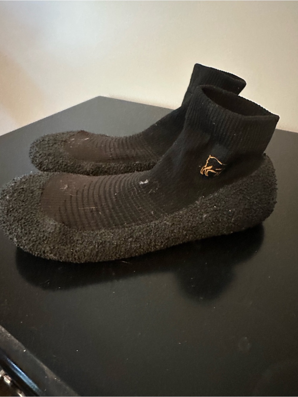 Black Sock Slippers with Gold goat Logo